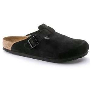 Black Birkenstock suede Boston clogs